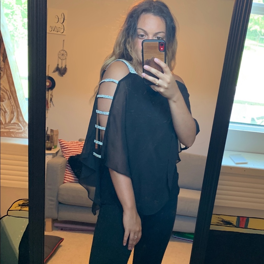 Black top with rhinestone cut outs (NEW WITH TAGS)